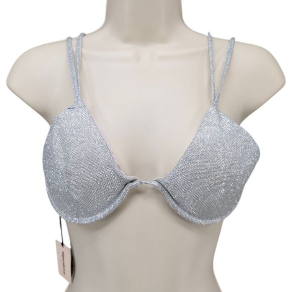 superdown Other - Superdown Astrid Bikini Top Womens Silver Metallic Underwired Double Strap Sz M